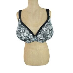 CACIQUE‎ 38H Lightly Lined FULL COVERAGE Black White Paisley BRA UNDERWIRE